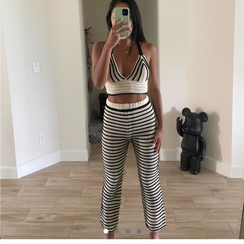 Zara two piece, black and white striped, crochet set